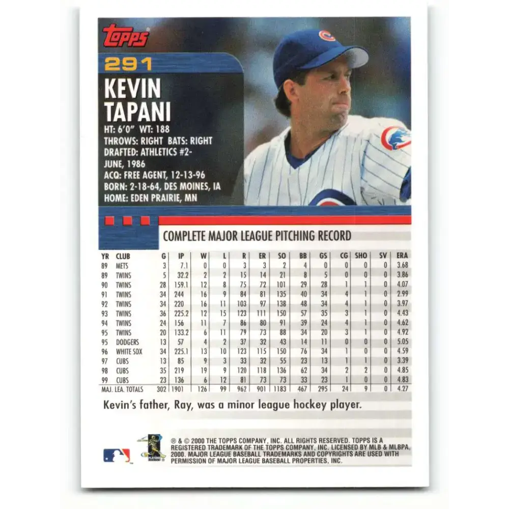 2000 Topps #291 Kevin Tapani EX Excellent Chicago Cubs Baseball Card - Baseball Card Single