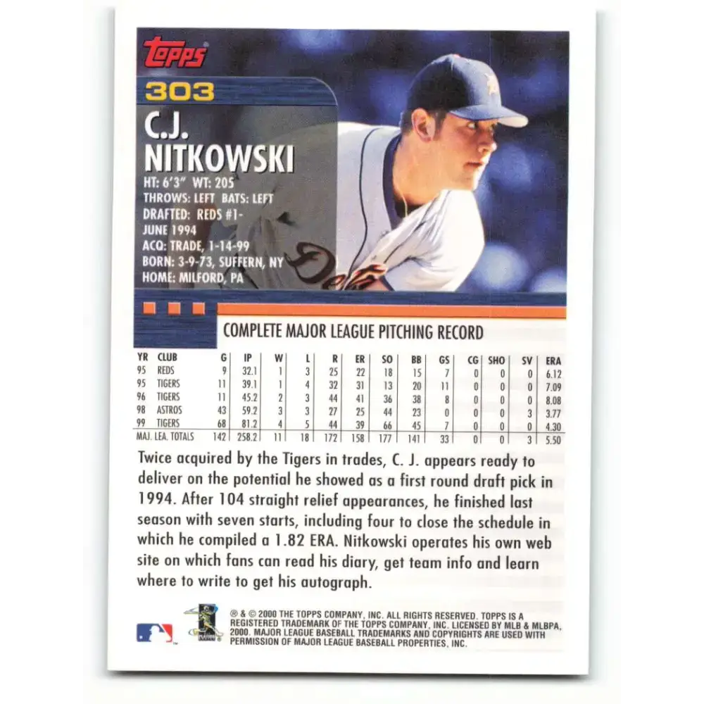 2000 Topps #303 C.J. Nitkowski EX Excellent Detroit Tigers Baseball Card - Baseball Card Single