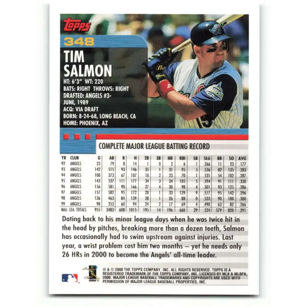 2000 Topps #348 Tim Salmon EX Excellent Anaheim Angels Baseball Card - Baseball Card Single