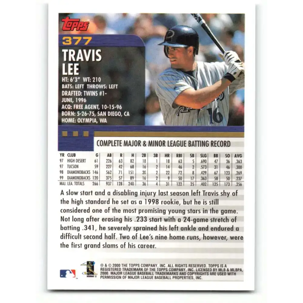 2000 Topps #377 Travis Lee EX Excellent Arizona Diamondbacks Baseball Card - Baseball Card Single