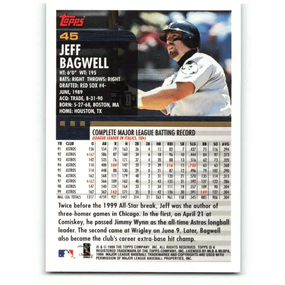 2000 Topps #45 Jeff Bagwell EX Excellent Houston Astros Baseball Card - Baseball Card Single