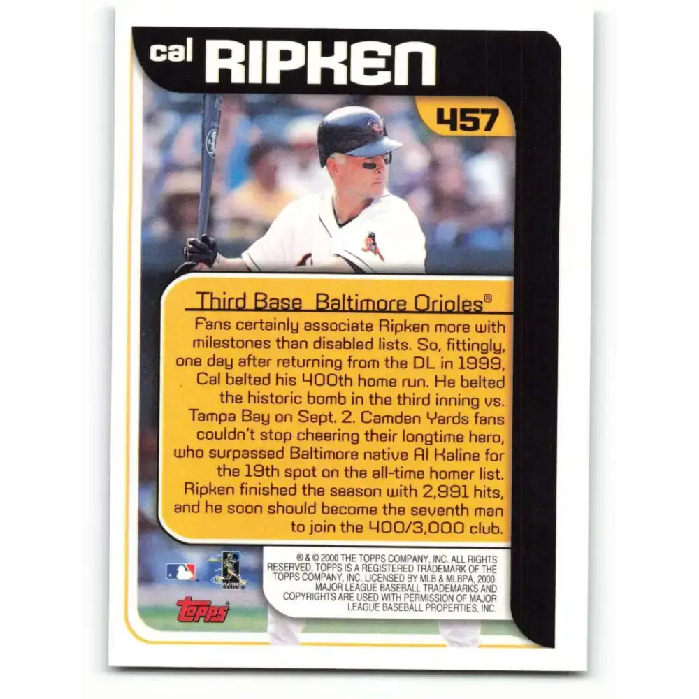 2000 Topps #457 Cal Ripken Jr. EX Excellent Baltimore Orioles Baseball Card - Baseball Card Single