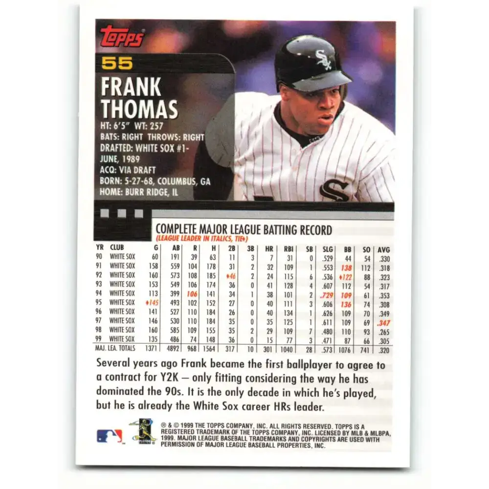 2000 Topps #55 Frank Thomas EX Excellent Chicago White Sox Baseball Card - Baseball Card Single