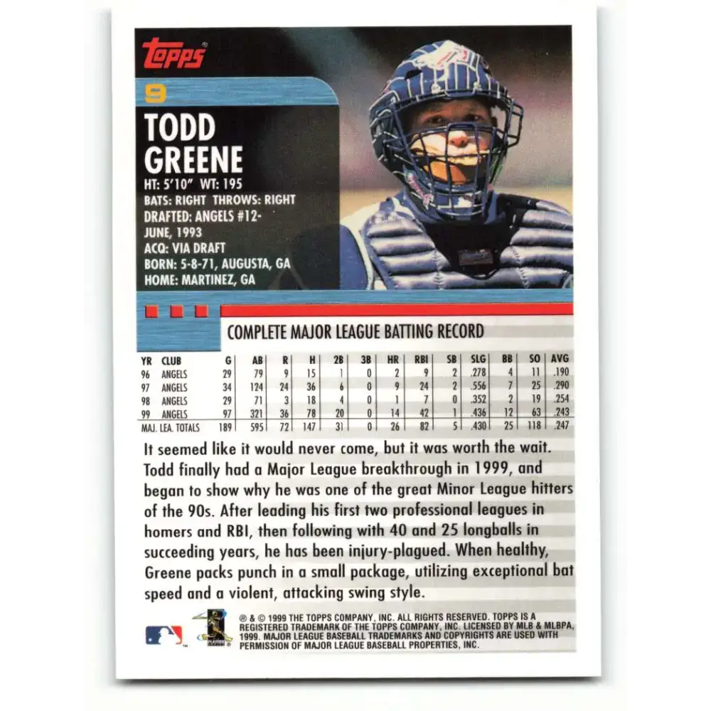 2000 Topps #9 Todd Greene EX Excellent Anaheim Angels Baseball Card - Baseball Card Single