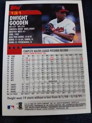 2000 Topps - Dwight Gooden #131. Cleveland Indians. NRMT+ - Baseball Card Single
