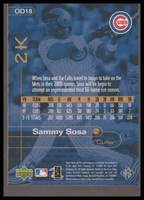 2000 Topps / Fleer / Upper Deck / Pacific Opening Day 2K #OD18 Sammy Sosa