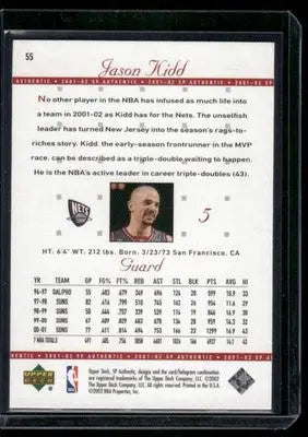 2001-02 Upper Deck SP Authentic Jason Kidd #55 Basketball - Basketball Card Single
