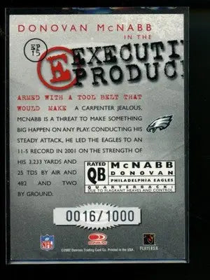 2001 Donruss Elite Donovan McNabb #EP-15 0016/1000 Football - Football Card Single