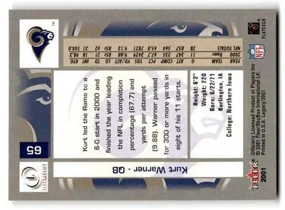 2001 Fleer Legacy #65 Kurt Warner - Football Card Single