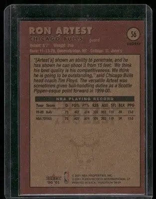 2001 Fleer Tradition Glossy Ron Artest #56 Glossy Basketball - Basketball Card Single