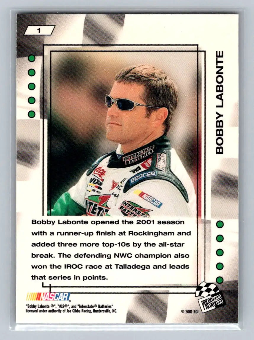 2001 Press Pass VIP #1 Bobby Labonte Joe Gibbs Racing - Racing Card Single