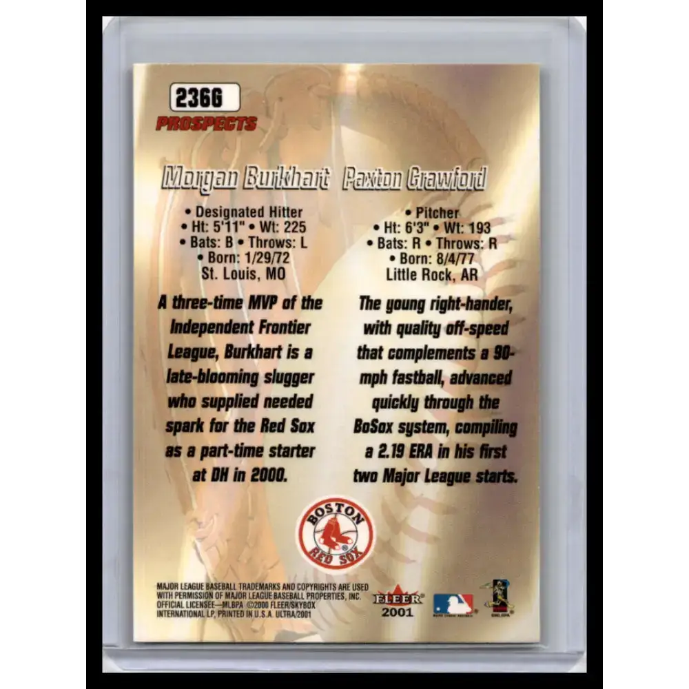 2001 Ultra #236G Morgan Burkhart / Paxton Crawford NM-MT Boston Red Sox Baseball Card - Baseball Card Single