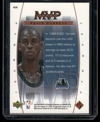 2001 Upper Deck MVP Kevin Garnett #406 Basketball - Basketball Card Single