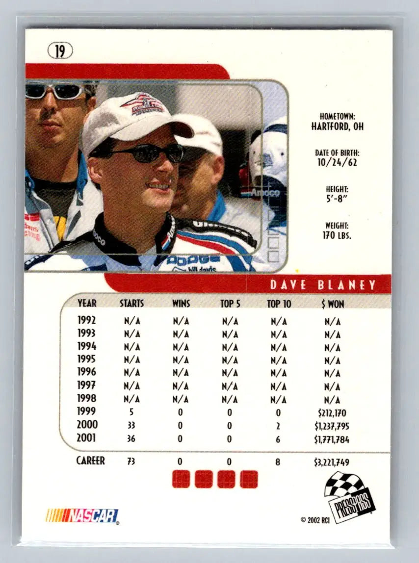 2002 Press Pass Eclipse #19 Dave Blaney Bill Davis Racing - Racing Card Single