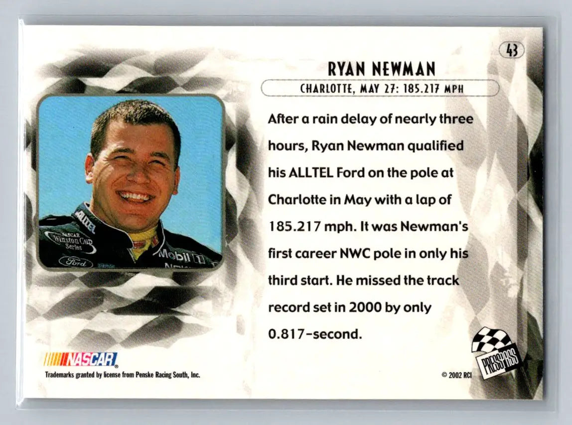 2002 Press Pass Eclipse #43 Ryan Newman Penske Racing South - Racing Card Single