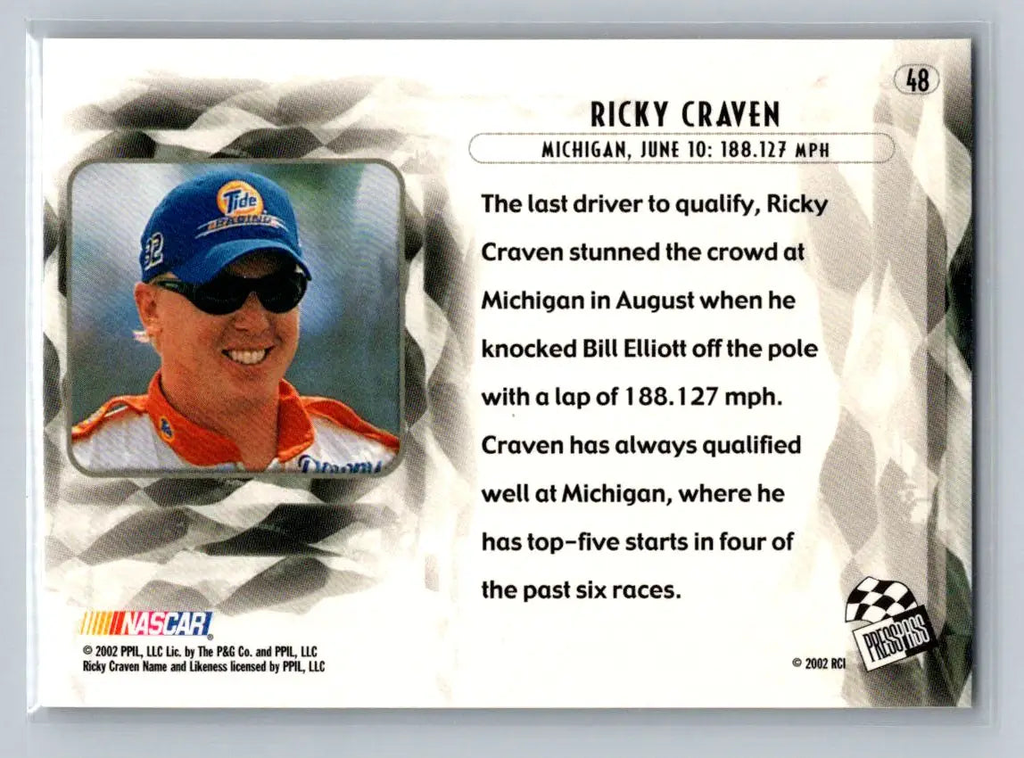 2002 Press Pass Eclipse #48 Ricky Craven PPI Motorsports - Racing Card Single