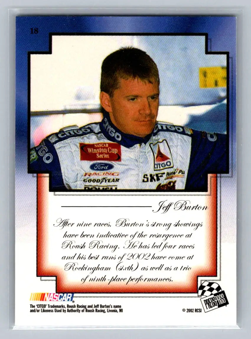 2002 Press Pass VIP #18 Jeff Burton Roush Racing - Racing Card Single