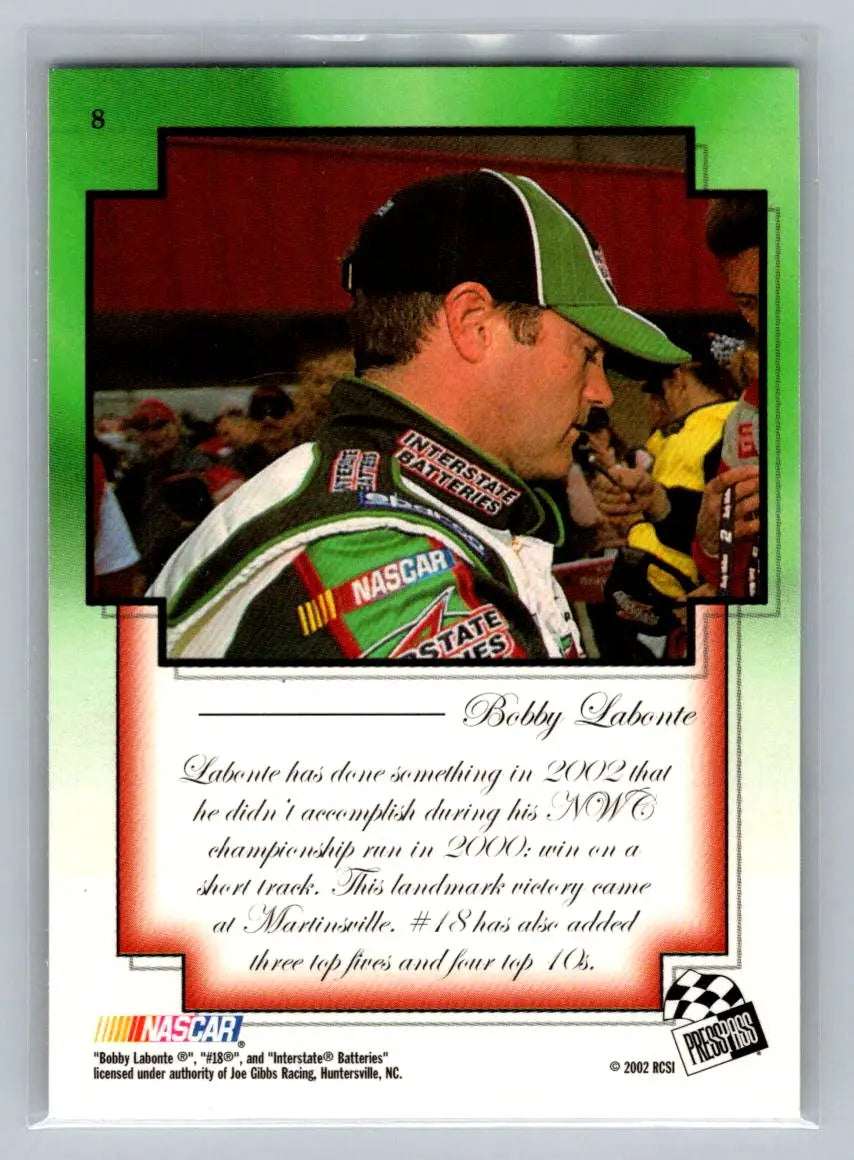 2002 Press Pass VIP #8 Bobby Labonte Joe Gibbs Racing - Racing Card Single