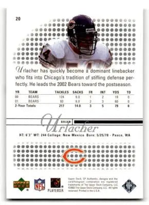 2002 SP Authentic #20 Brian Urlacher - Football Card Single