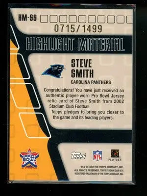2002 Topps Stadium Club Highlight Material Steve Smith Pro Bowl Relic 0715/1499 - Football Card Single