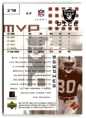 2002 Upper Deck MVP #172 Jerry Rice - Football Card Single