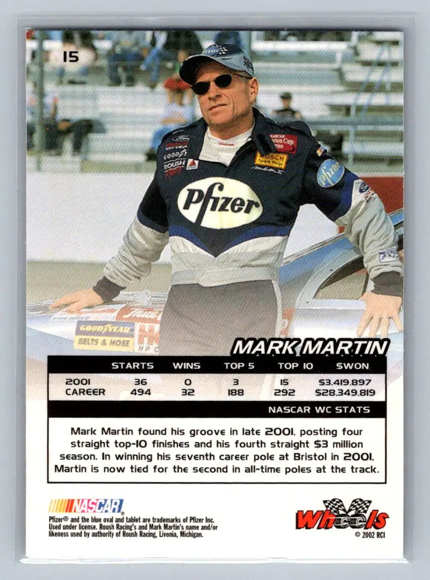 2002 Wheels High Gear #15 Mark Martin Roush Racing - Racing Card Single