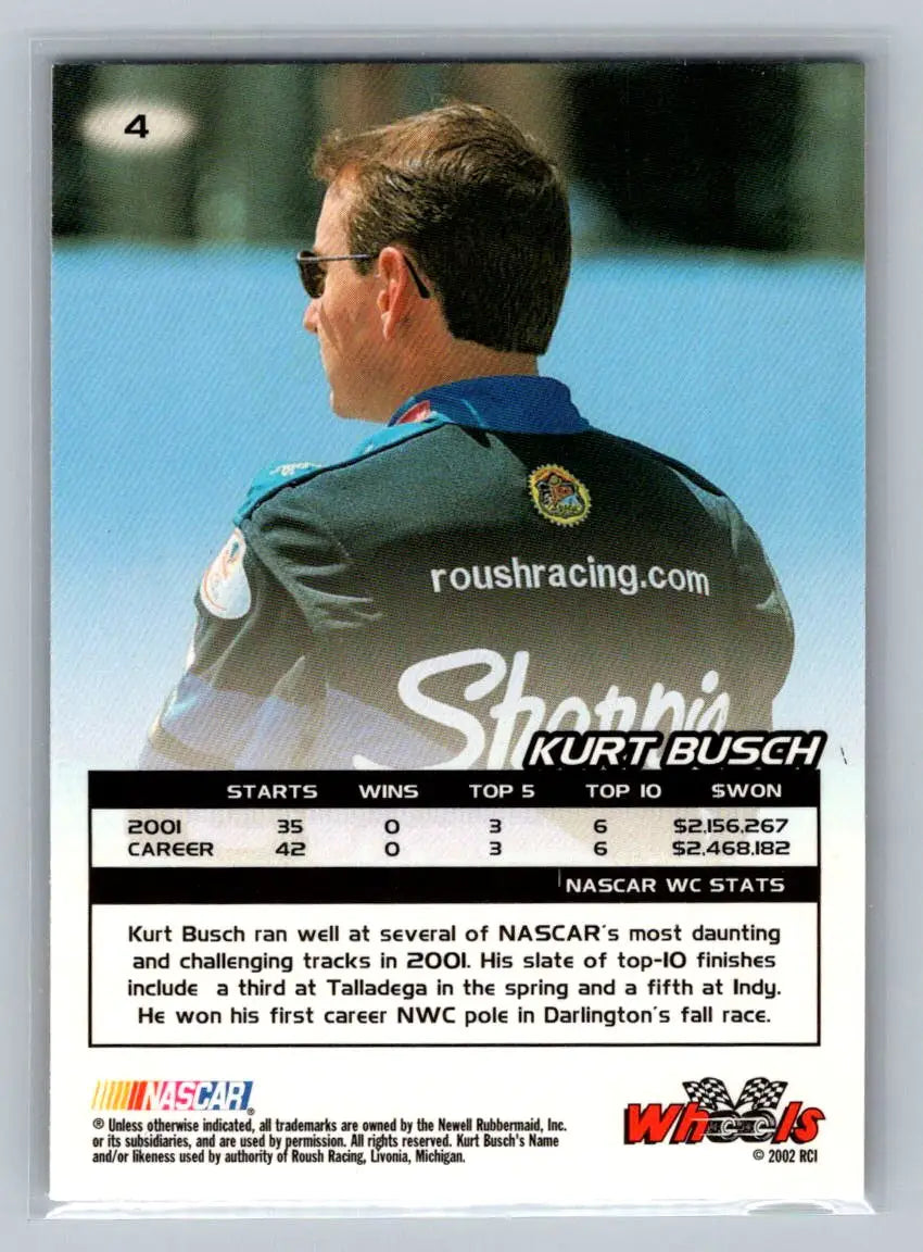 2002 Wheels High Gear #4 Kurt Busch Roush Racing - Racing Card Single