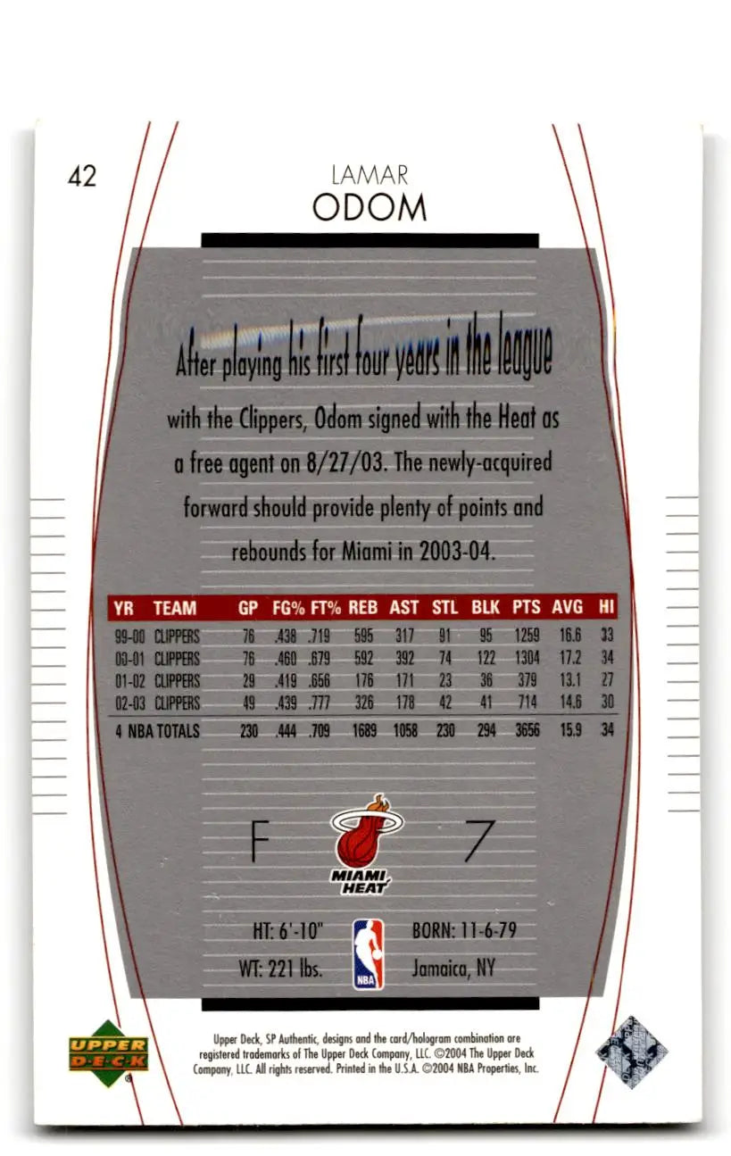2003-04 SP Authentic #42 Lamar Odom - Basketball Card Single