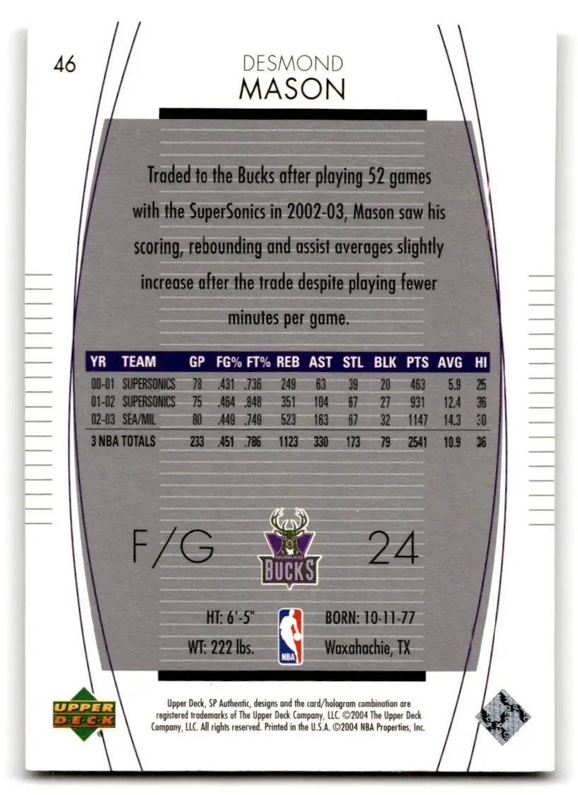 2003-04 SP Authentic #46 Desmond Mason - Basketball Card Single
