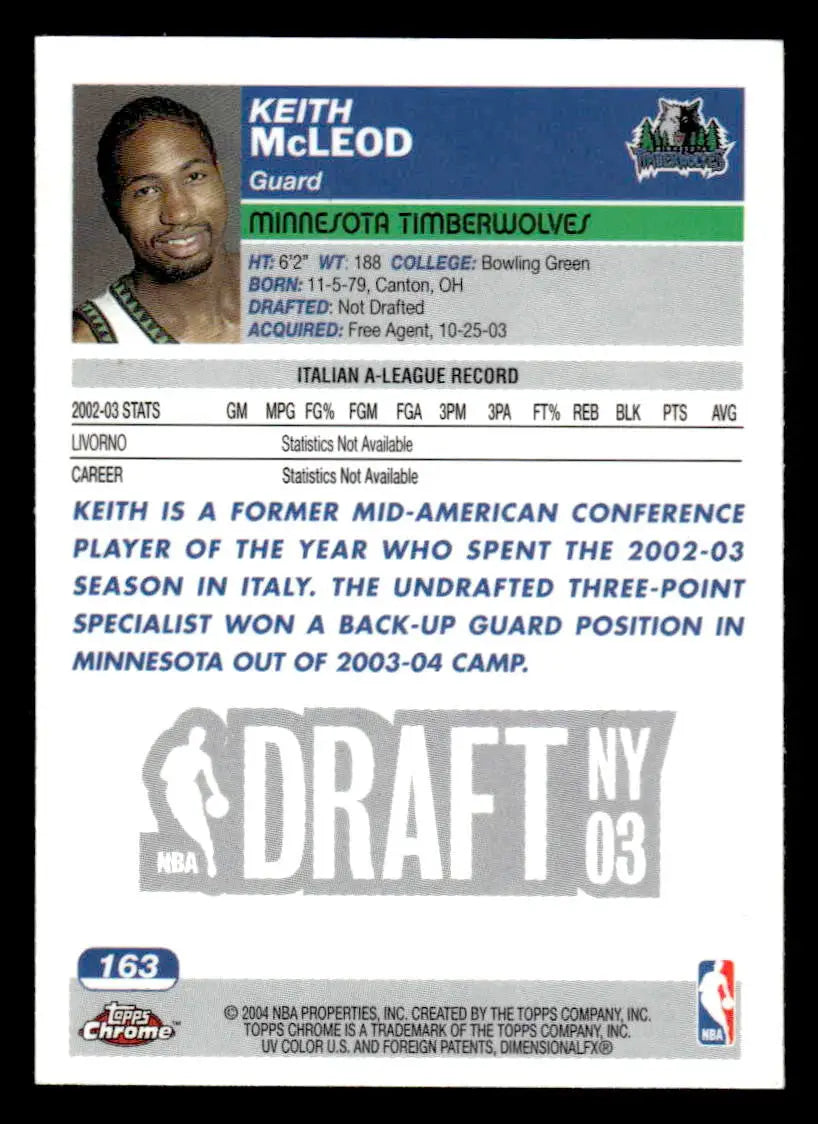 2003-04 Topps Chrome #163 Keith Mcleod - Basketball Card Single