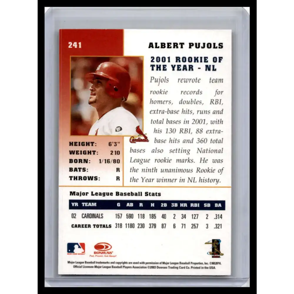 2003 Donruss Champions #241 Albert Pujols NM-MT St. Louis Cardinals Baseball Card - Baseball Card Single