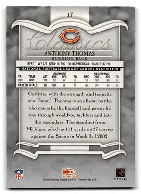 2003 Donruss Classics #17 Anthony Thomas - Football Card Single