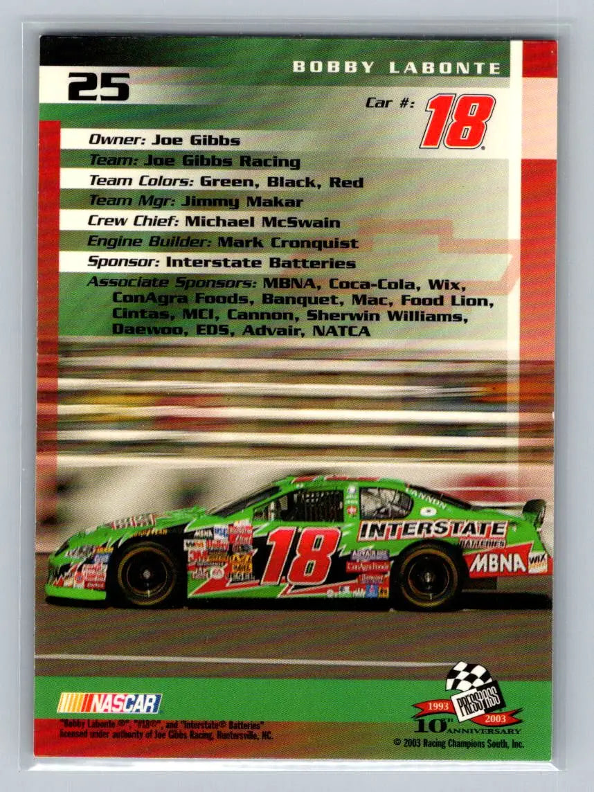 2003 Press Pass Trackside #25 Bobby Labonte Joe Gibbs Racing - Racing Card Single