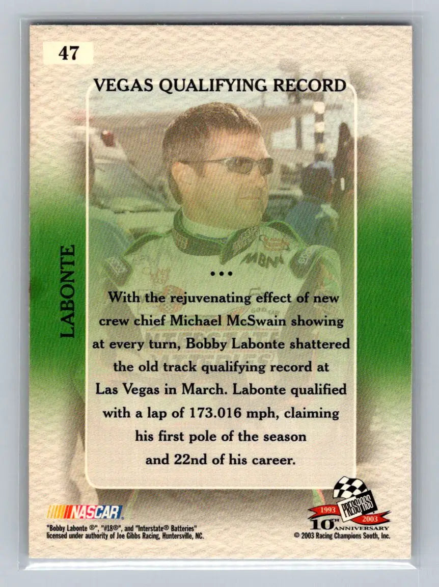 2003 Press Pass VIP #47 Bobby Labonte Joe Gibbs Racing - Racing Card Single