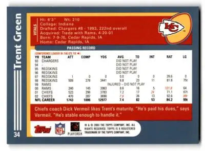 2003 Topps #34 Trent Green - Football Card Single