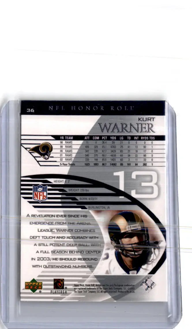 2003 Upper Deck Honor Roll #36 Kurt Warner - Football Card Single