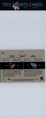 Football trading card featuring Jonathan Wells and Eddie George from Upper Deck Pros