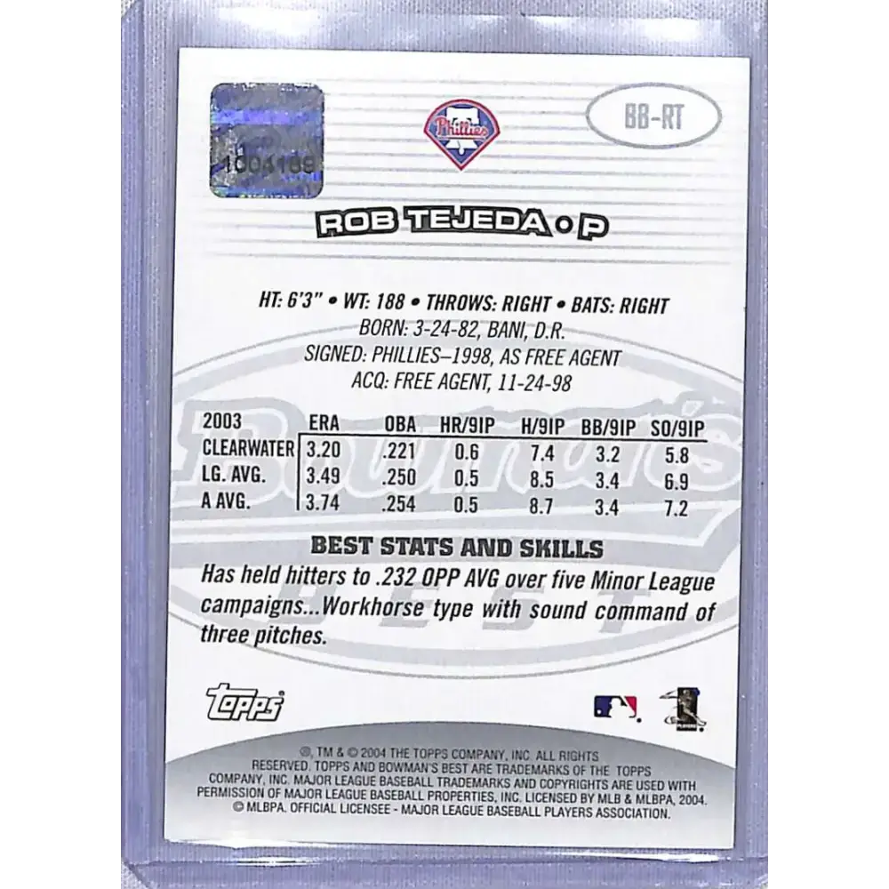 2004 Bowman’s Best #BB-RT Rob Tejeda NM-MT Baseball Card - Baseball Card Single