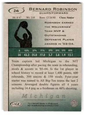 2004 SAGE HIT #26 Bernard Robinson - Basketball Card Single
