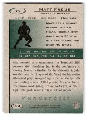 2004 SAGE HIT #35 Matt Freije - Basketball Card Single