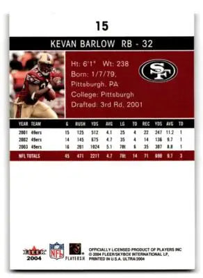 2004 Ultra #15 Kevan Barlow - Football Card Single