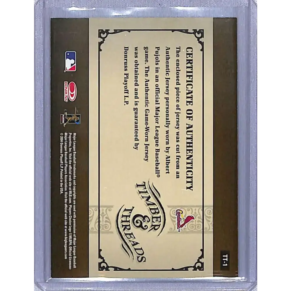 2005 Donruss #TT-1 Albert Pujols Timber and Threads Bat NM-MT Baseball Card - Baseball Card Single