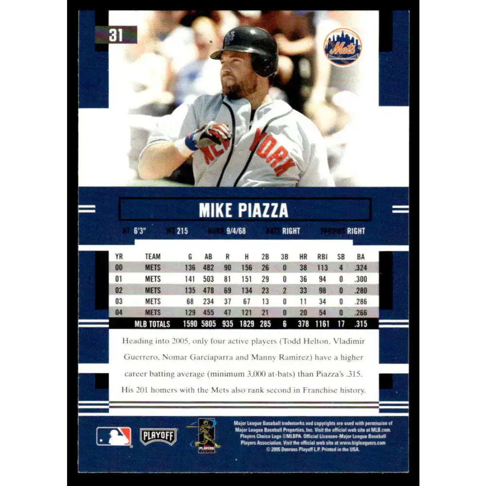 2005 Playoff Prestige #31 Mike Piazza EX/NM New York Mets Baseball Card - Baseball Card Single