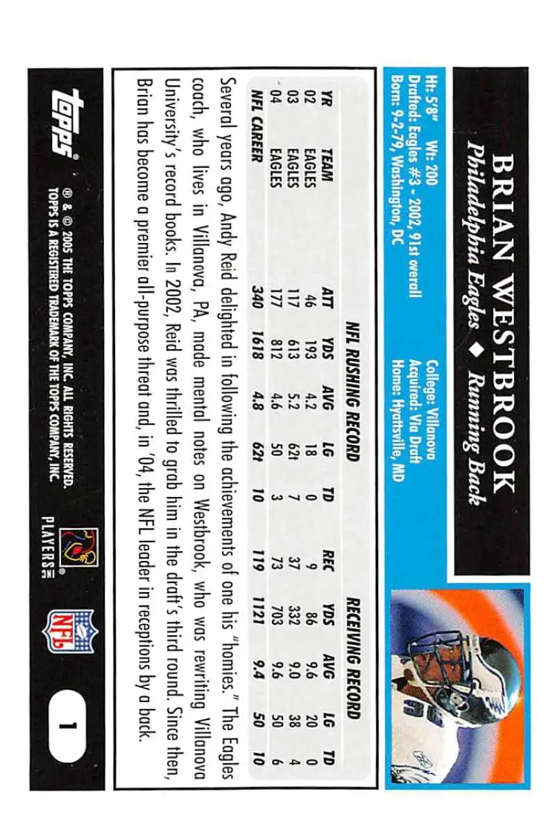2005 Topps #1 Brian Westbrook NM-MT Philadelphia Eagles Football Card - Football Card Single