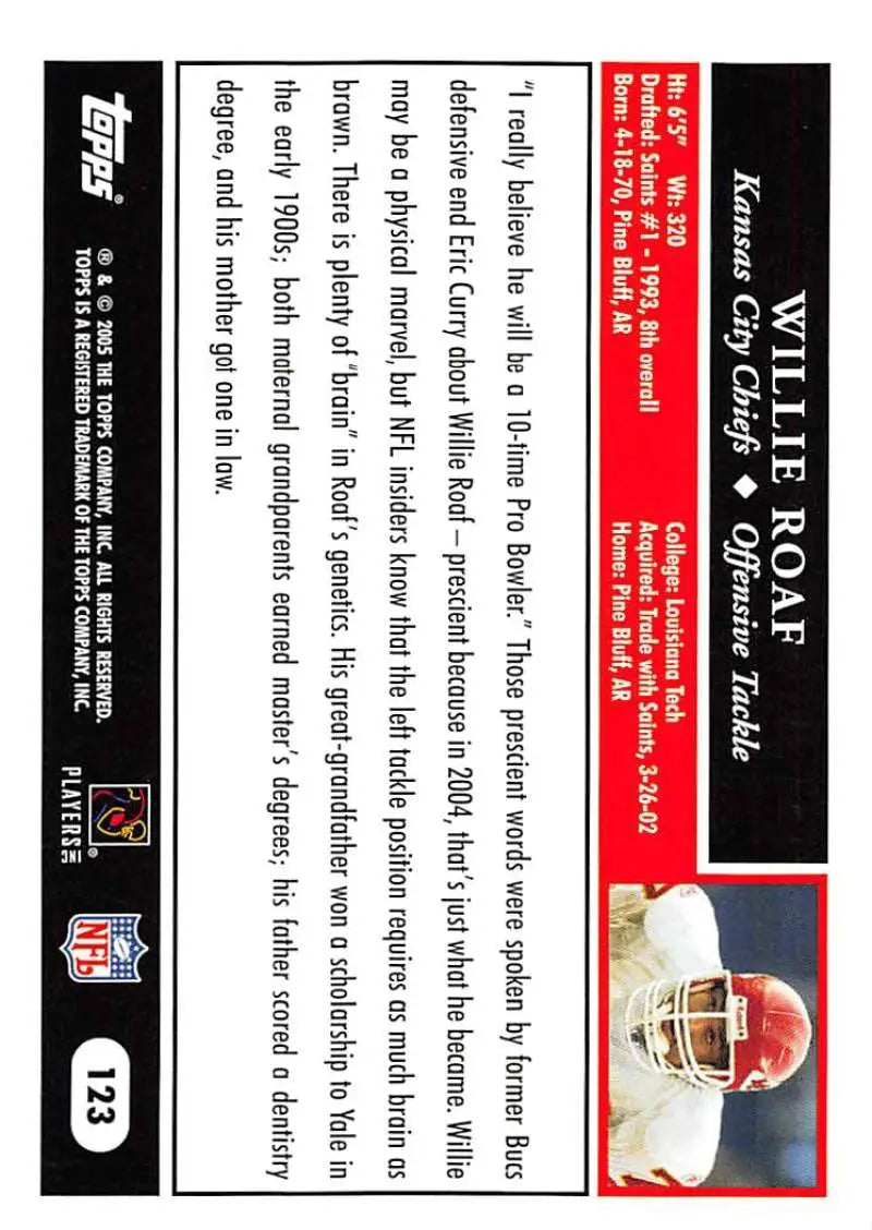 2005 Topps #123 Willie Roaf NM-MT Kansas City Chiefs Football Card - Football Card Single