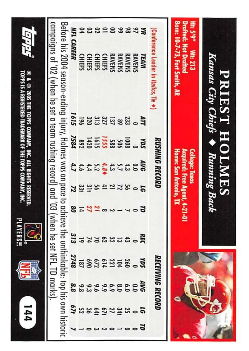 2005 Topps #144 Priest Holmes NM-MT Kansas City Chiefs Football Card - Football Card Single