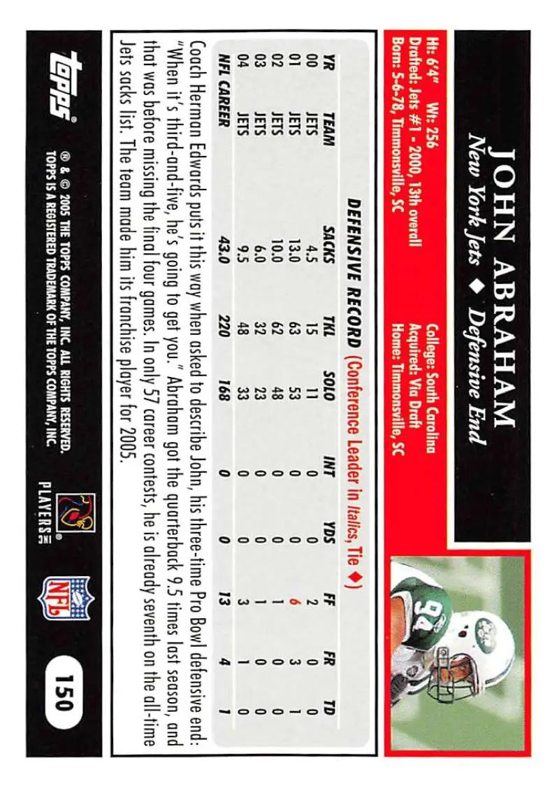 2005 Topps #150 John Abraham NM-MT New York Jets Football Card - Football Card Single