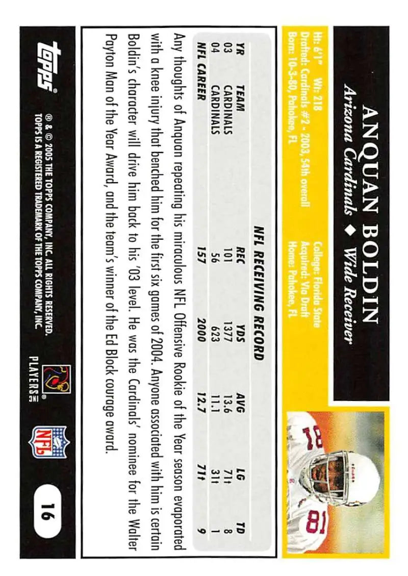 2005 Topps #16 Anquan Boldin NM-MT Arizona Cardinals Football Card - Football Card Single