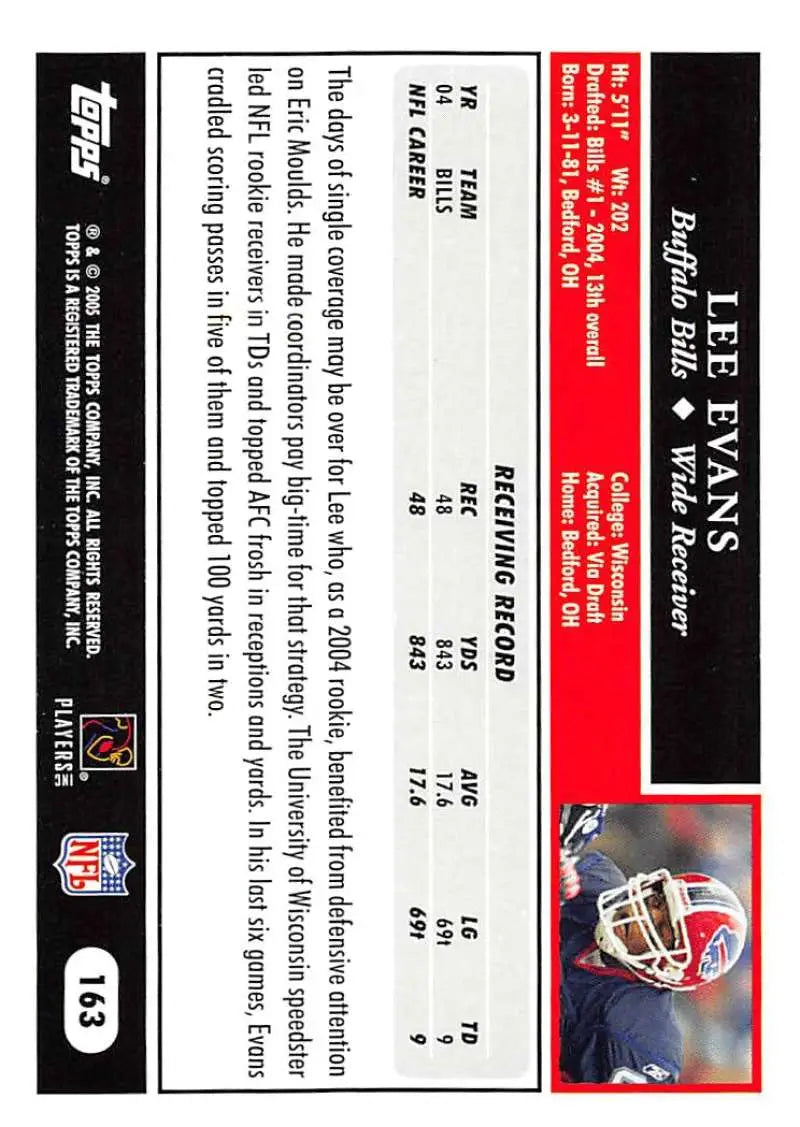 2005 Topps #163 Lee Evans NM-MT Buffalo Bills Football Card - Football Card Single
