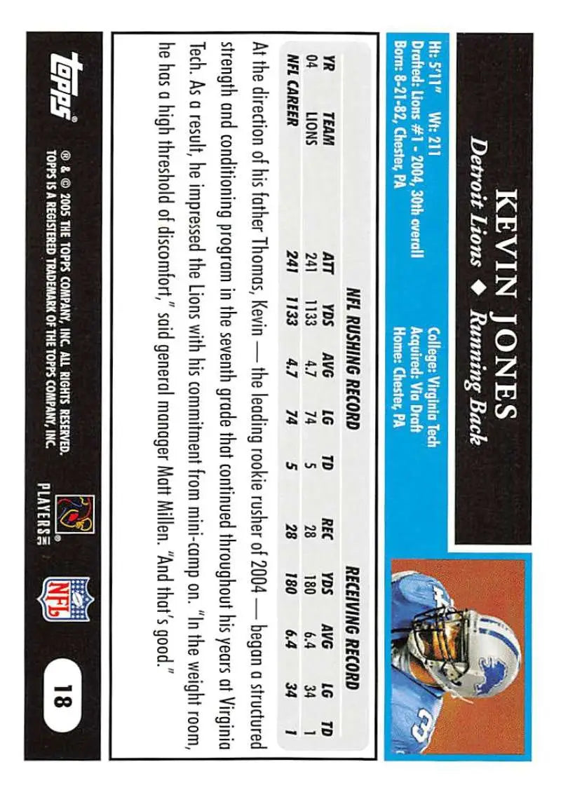 2005 Topps #18 Kevin Jones NM-MT Detroit Lions Football Card - Football Card Single